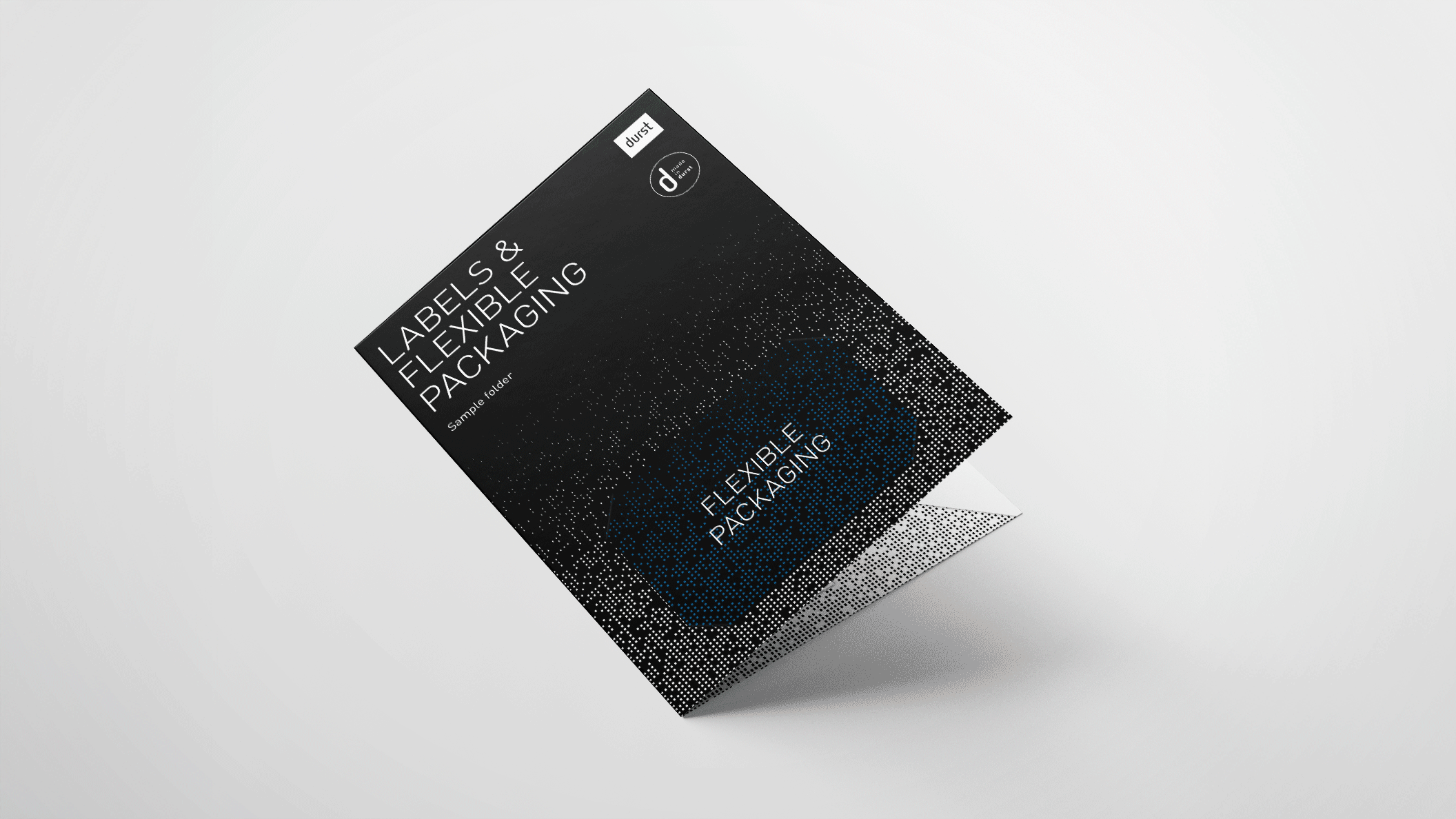Durst, Ansicht einer schwarzen Papiermappe mit dem Titel „Labels & Flexible Packaging"