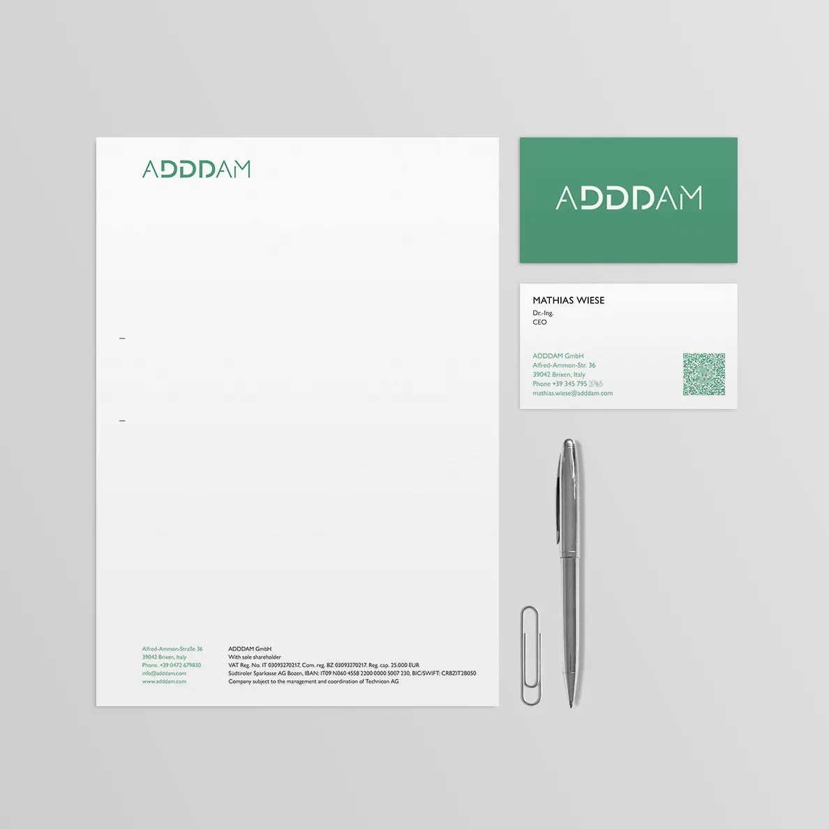 ADDDAM Corporate Design Briefbogen und Visitenkarte